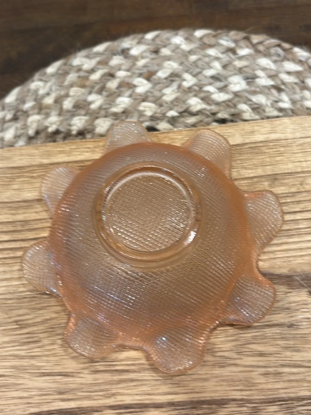 Vintage Pink Depression Glass Decorative Ruffled Bowl